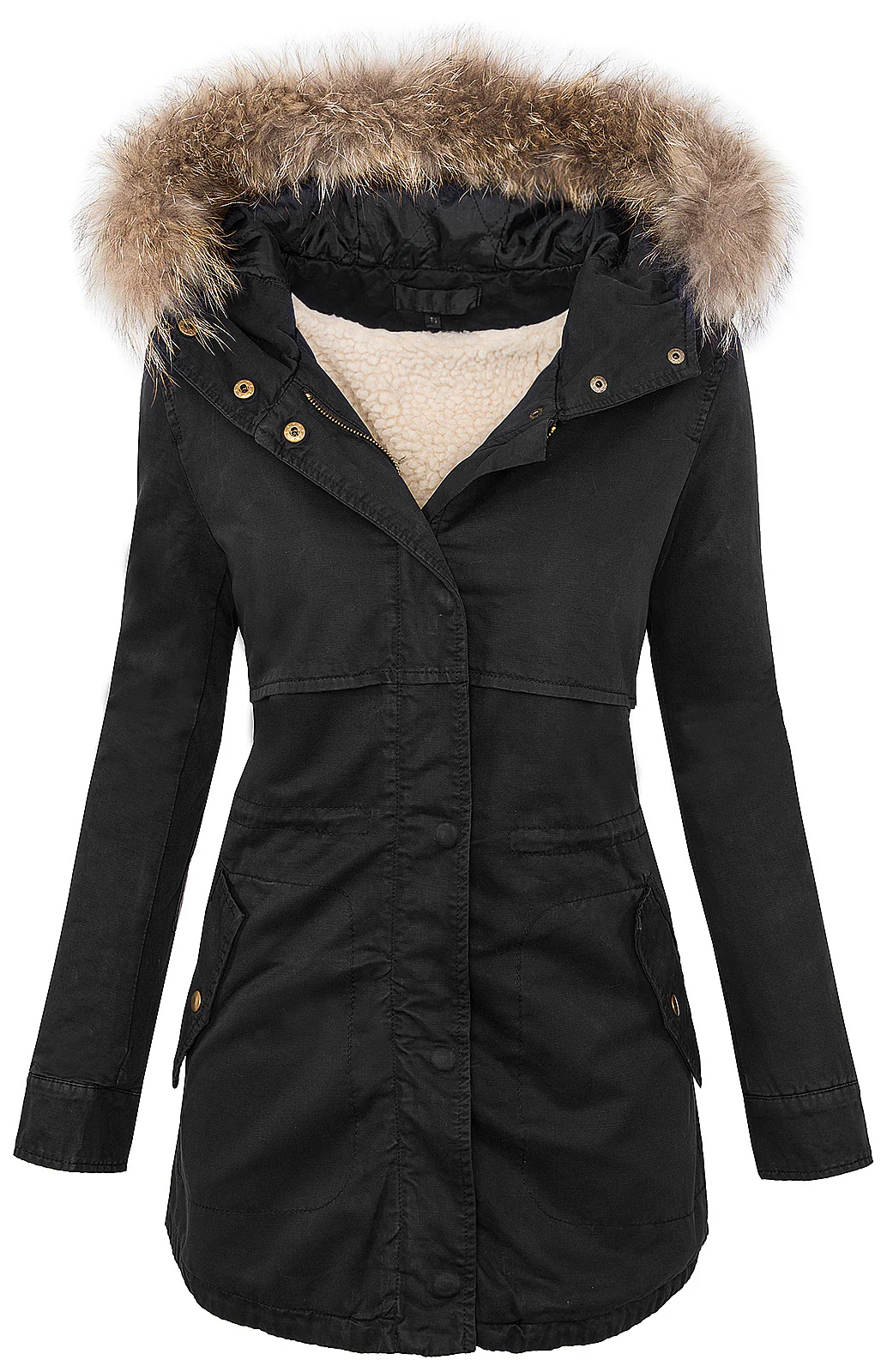 Damen Winter Parka Kapuze mit Echt Pelz Kragen D-20 - Image 5