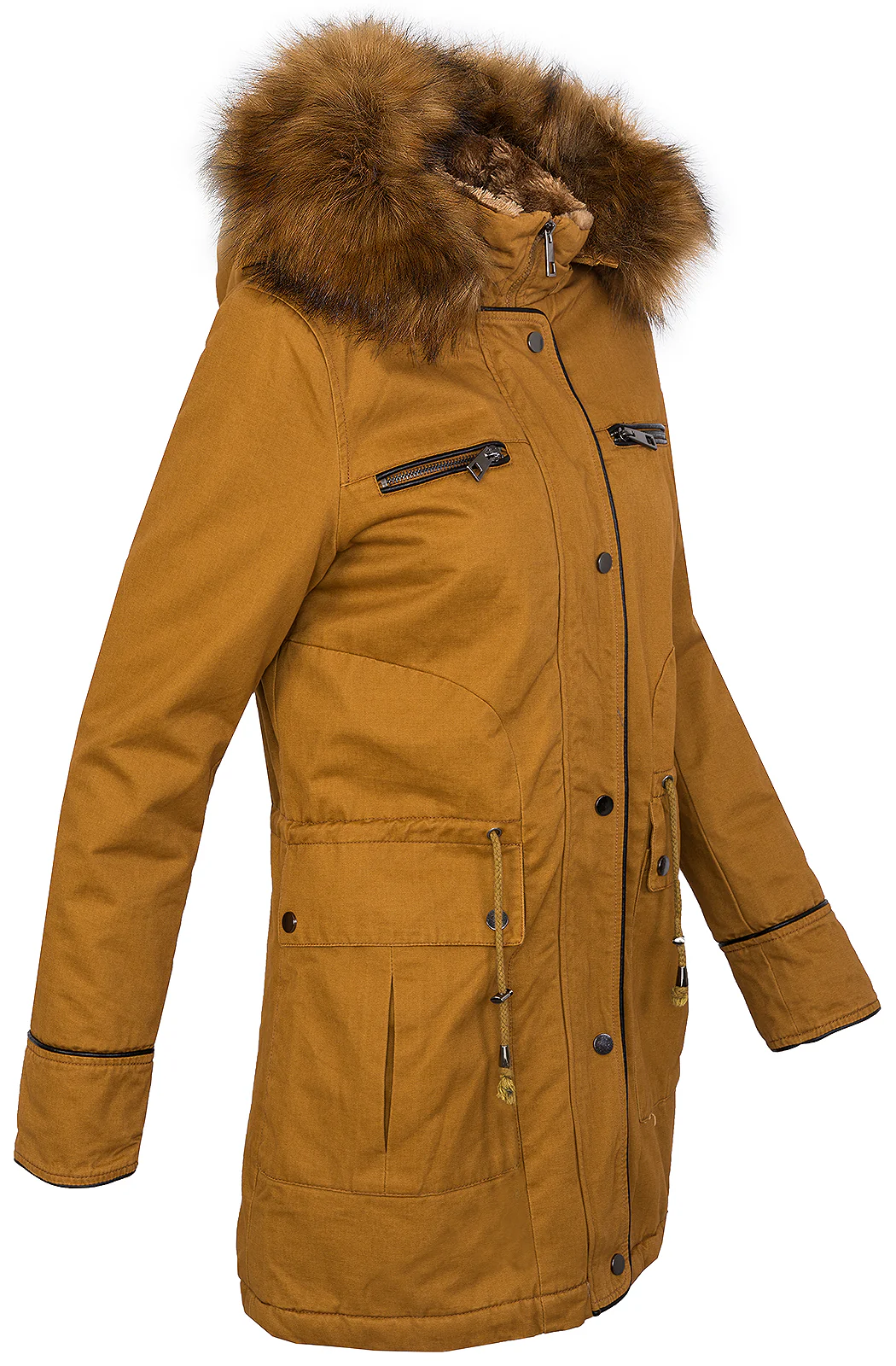 Damen Winter Parka mit Kapuze Kunstfellkragen D-214 - Image 3