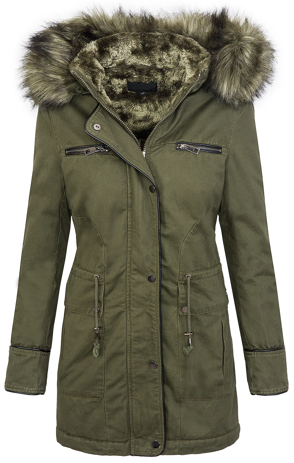 Damen Winter Parka mit Kapuze Kunstfellkragen D-214 - Image 5