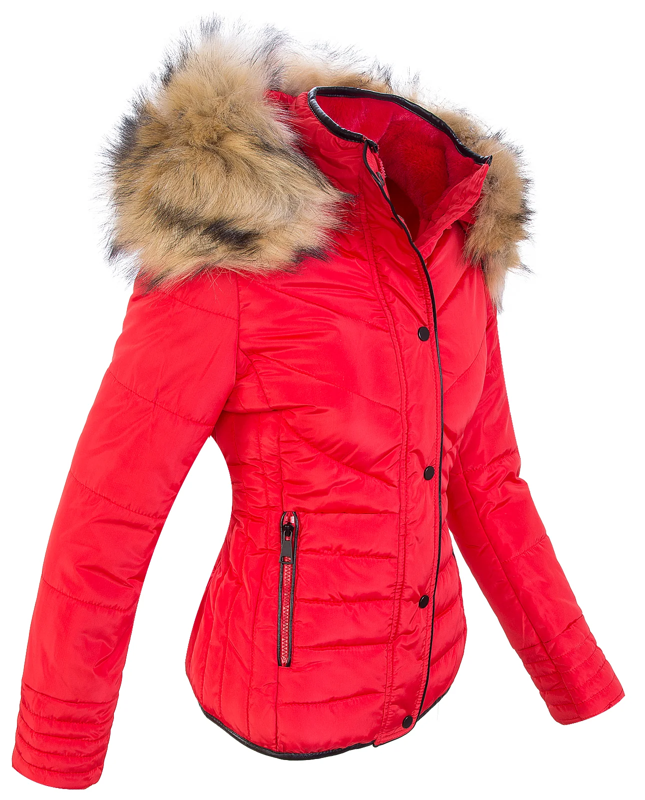 Damen Winter Steppjacke mit Kapuze Kunstfellkragen D-405 - Image 2