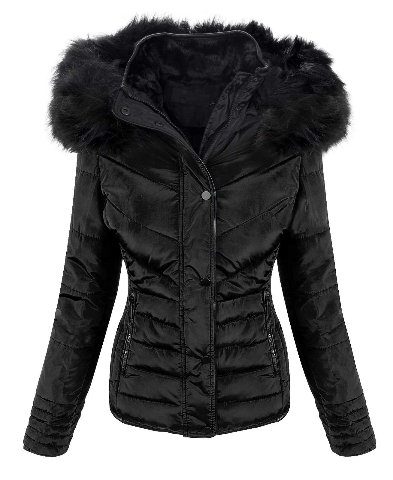 Damen Winter Steppjacke mit Kapuze Kunstfellkragen D-405 - Image 8