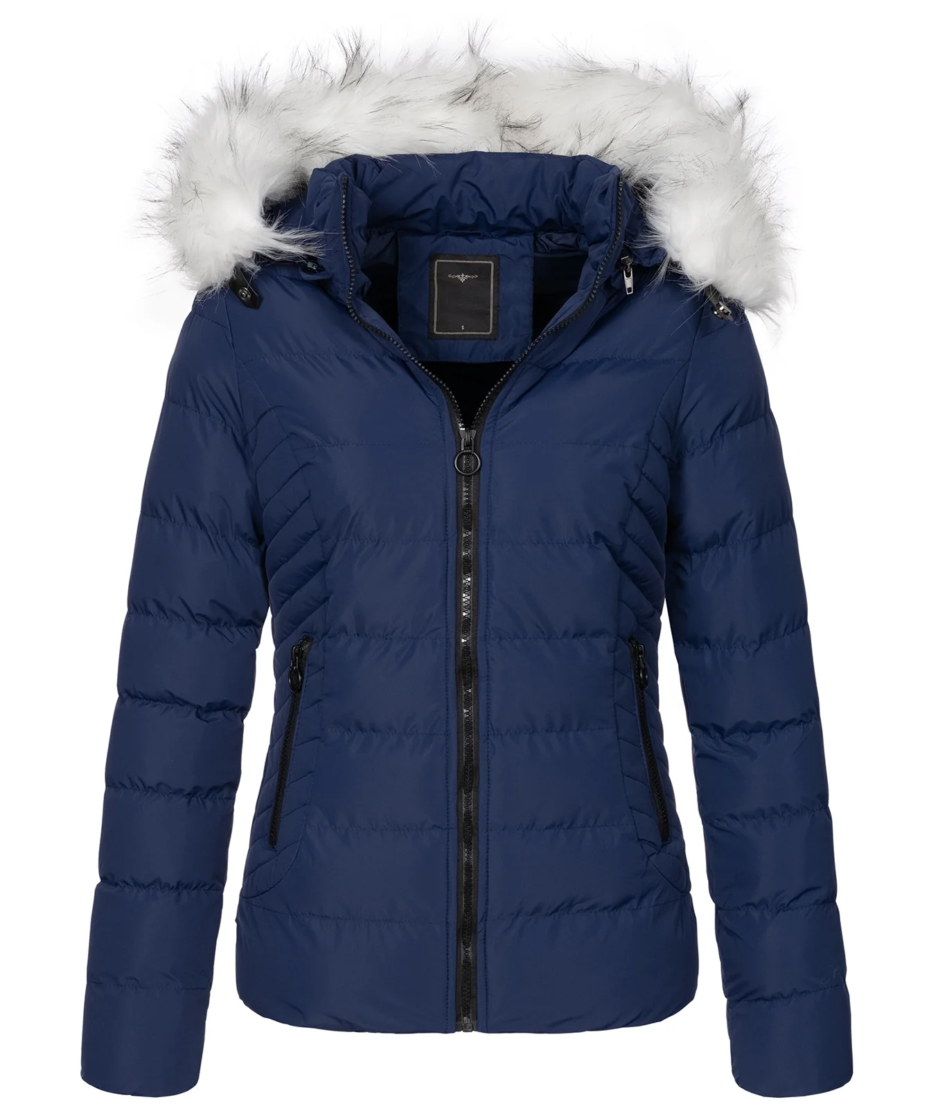 Damen Winter Steppjacke mit Kunstfellkragen D-453