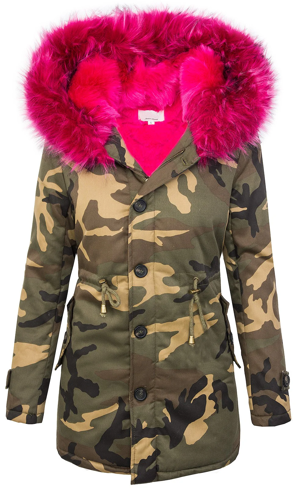 Damen Winterjacke Camouflage Parka mit Kunstfellkragen D-339 - Image 2