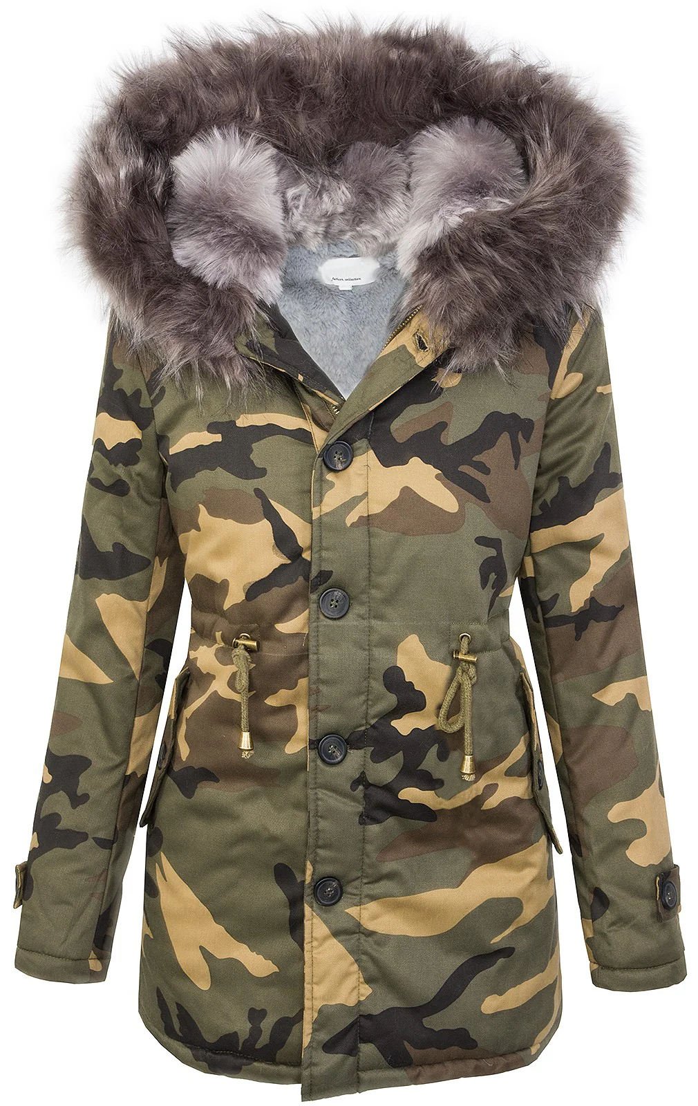 Damen Winterjacke Camouflage Parka mit Kunstfellkragen D-339 - Image 3