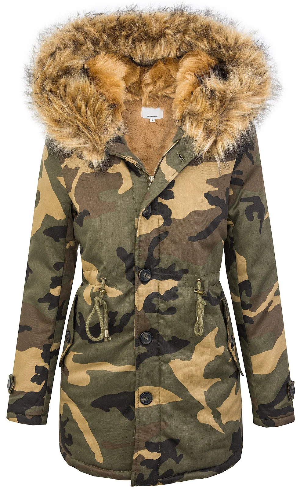 Damen Winterjacke Camouflage Parka mit Kunstfellkragen D-339 - Image 5