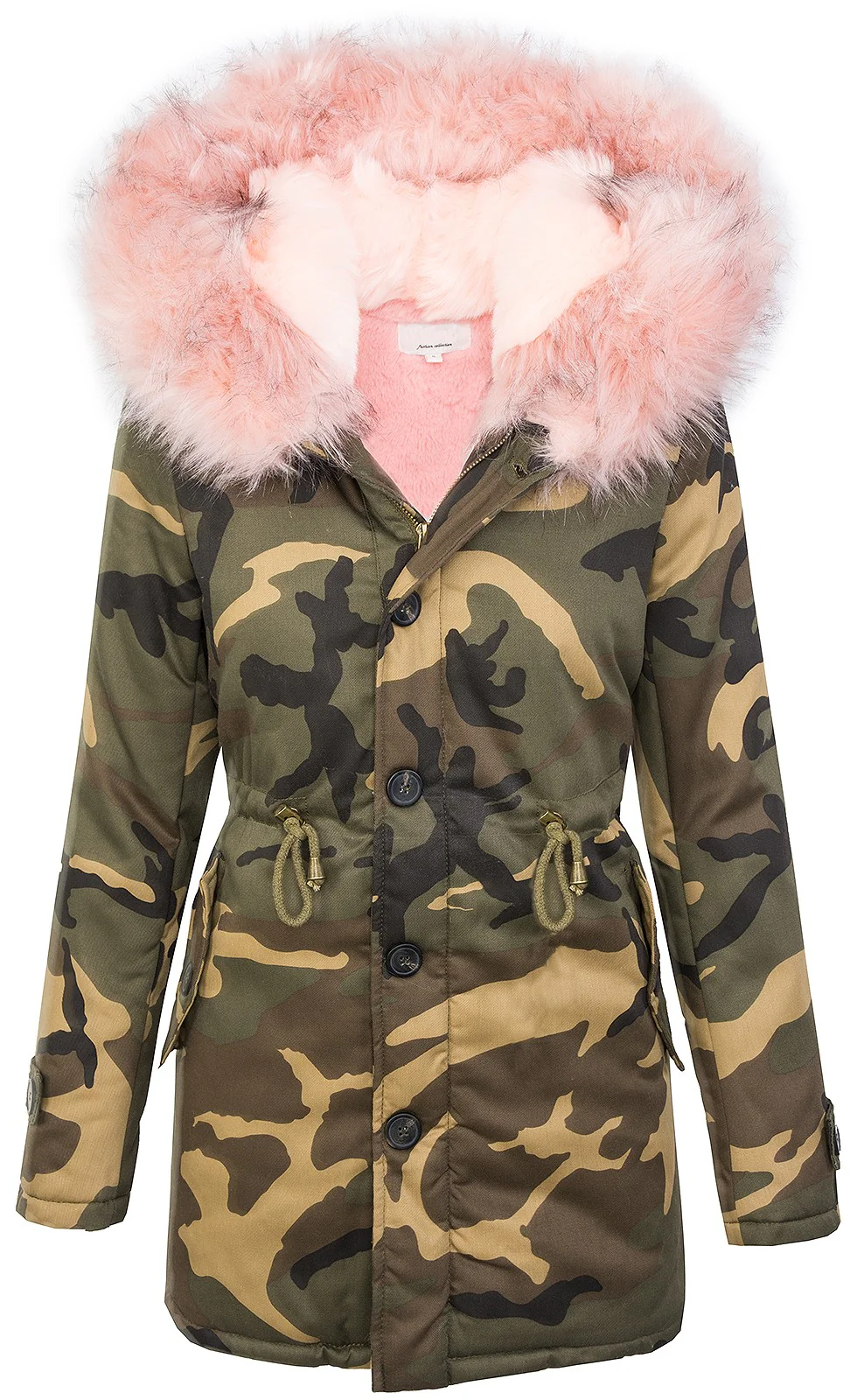 Damen Winterjacke Camouflage Parka mit Kunstfellkragen D-339 - Image 7