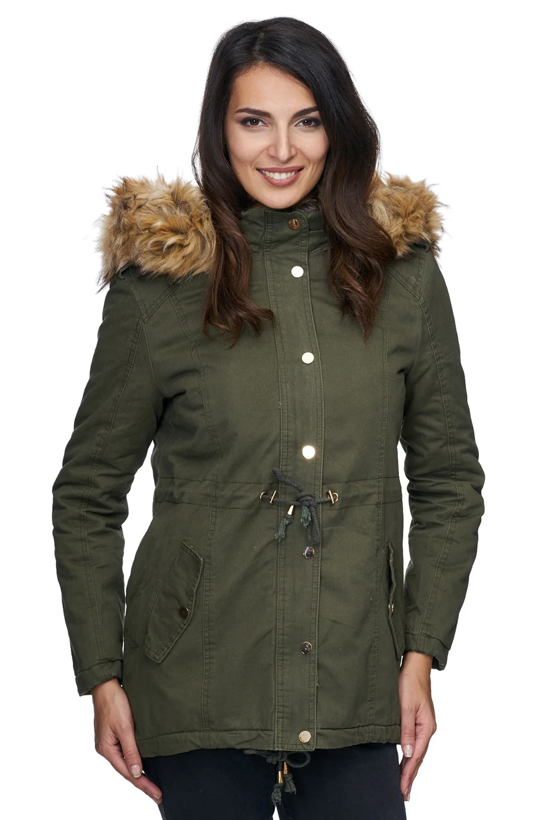 Damen Winterjacke Gefüttert Kapuze mit Kunstfellkragen D-226 - Image 2