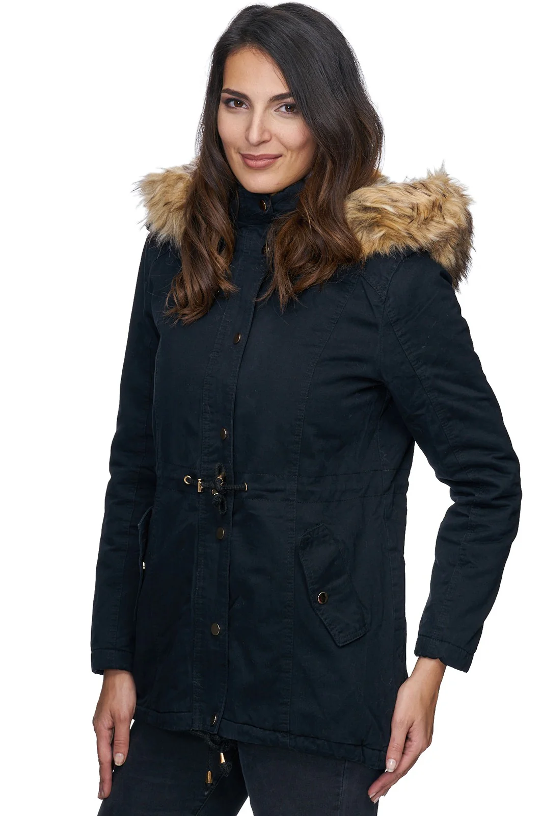 Damen Winterjacke Gefüttert Kapuze mit Kunstfellkragen D-226 - Image 5