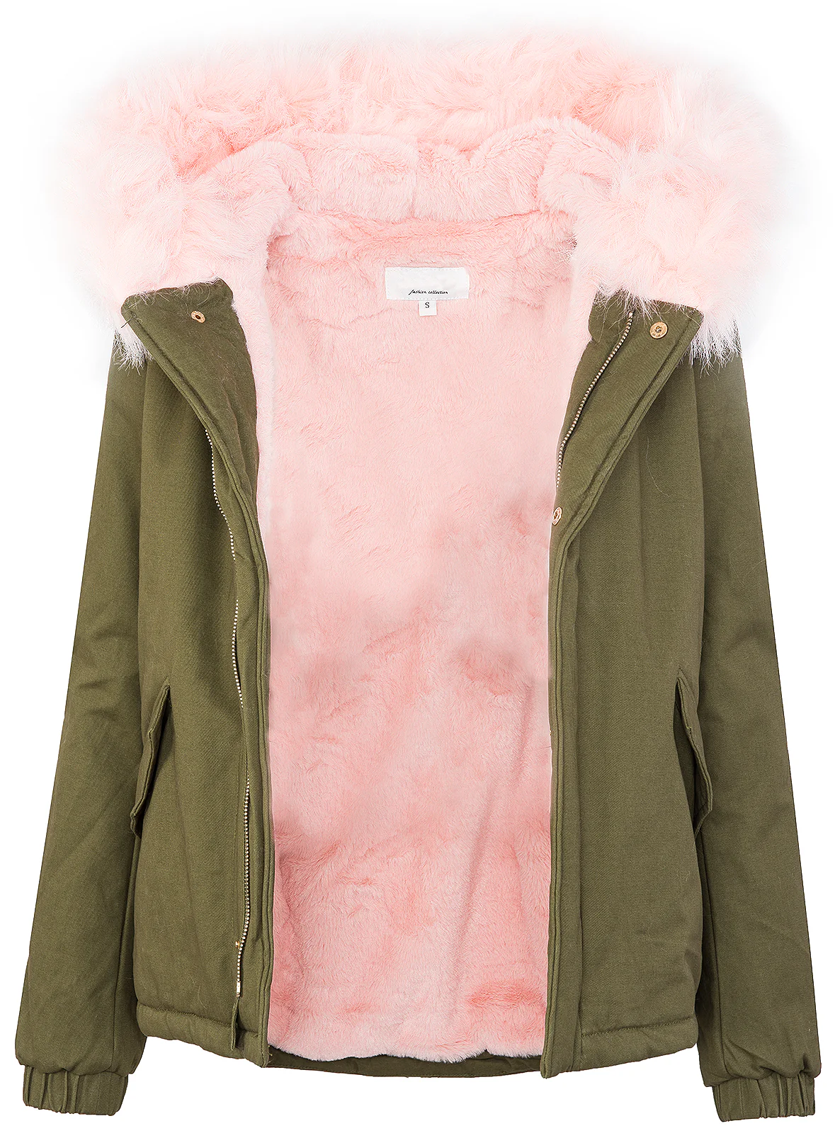 Damen Winterjacke Gefüttert Kapuze mit XXL-Kunstfell D-222 - Image 2