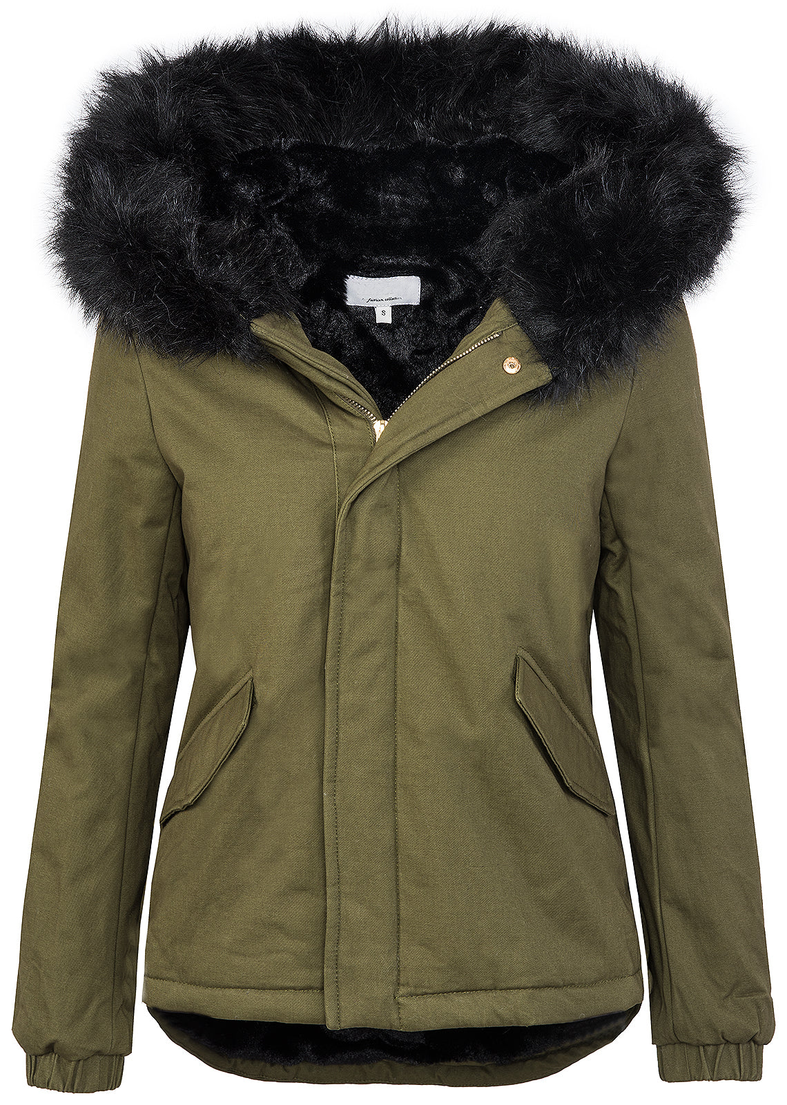 Damen Winterjacke Gefüttert Kapuze mit XXL-Kunstfell D-222 - Image 3