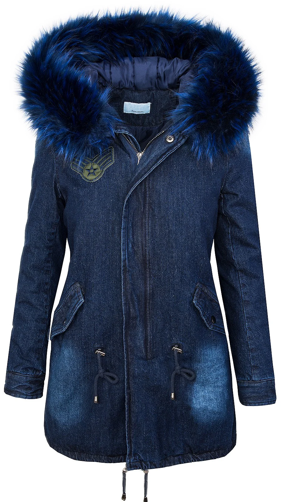 Damen Winterjacke im Jeans-Look Kunstfellkragen D-342