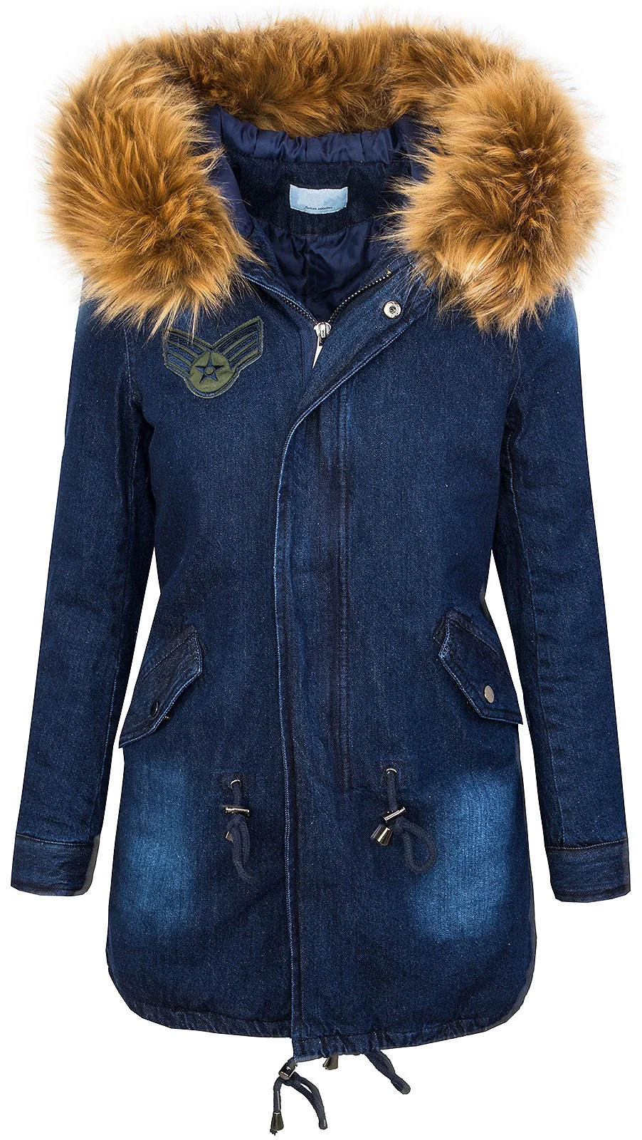 Damen Winterjacke im Jeans-Look Kunstfellkragen D-342 - Image 2