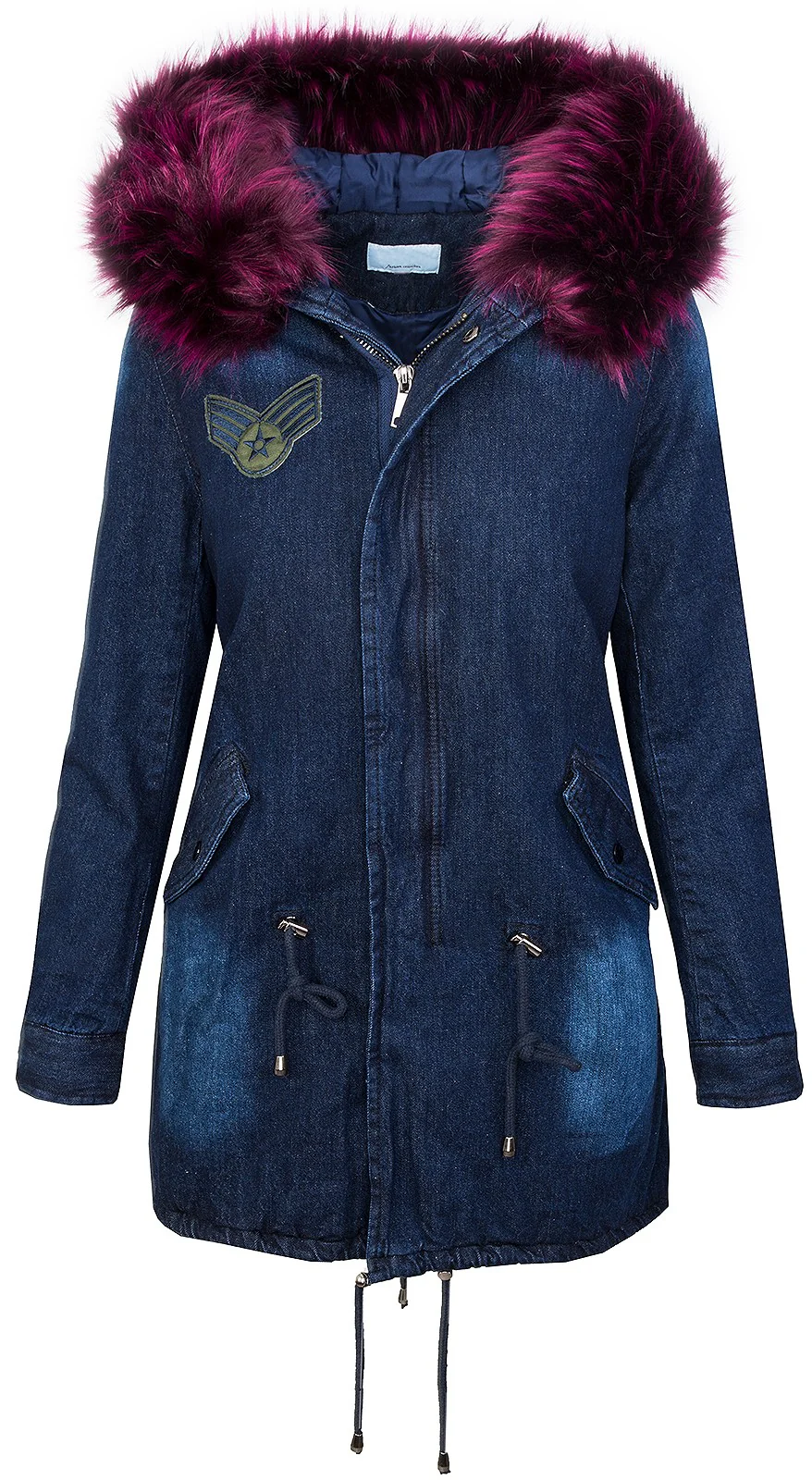 Damen Winterjacke im Jeans-Look Kunstfellkragen D-342 - Image 3