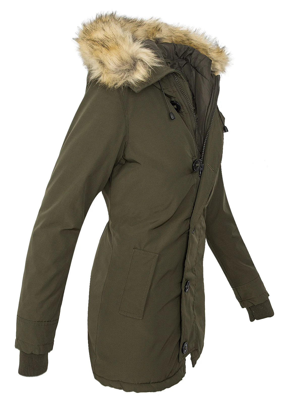 Damen Winterjacke mit Kapuze Kunstfellkragen D-374 - Image 2