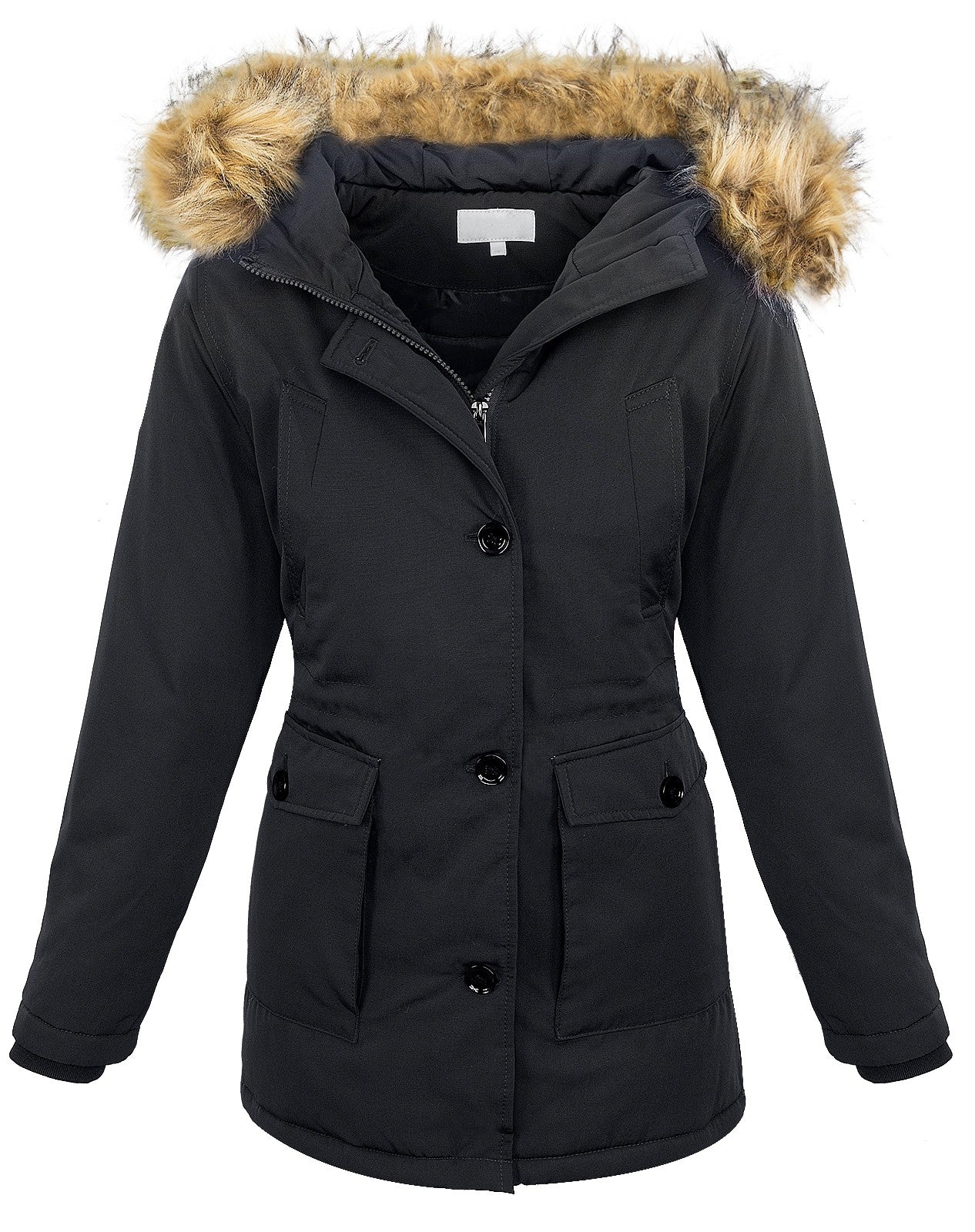 Damen Winterjacke mit Natur Kunst-Fellkragen D-376