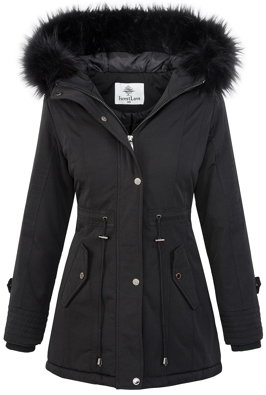 Damen Winterjacke Parka Kapuze mit Kunstfellkragen D-345