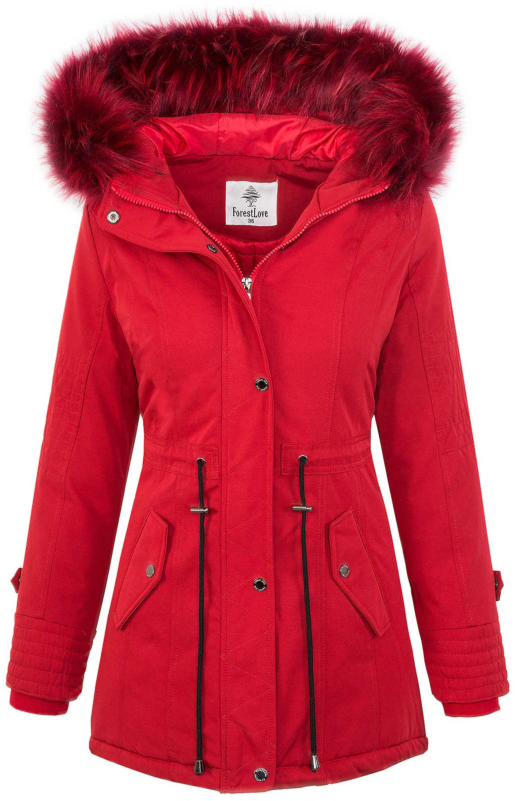 Damen Winterjacke Parka Kapuze mit Kunstfellkragen D-345 - Image 2