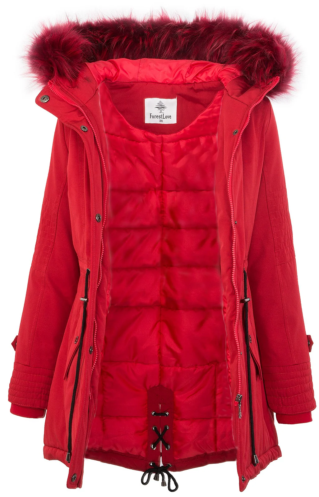 Damen Winterjacke Parka Kapuze mit Kunstfellkragen D-345 - Image 3