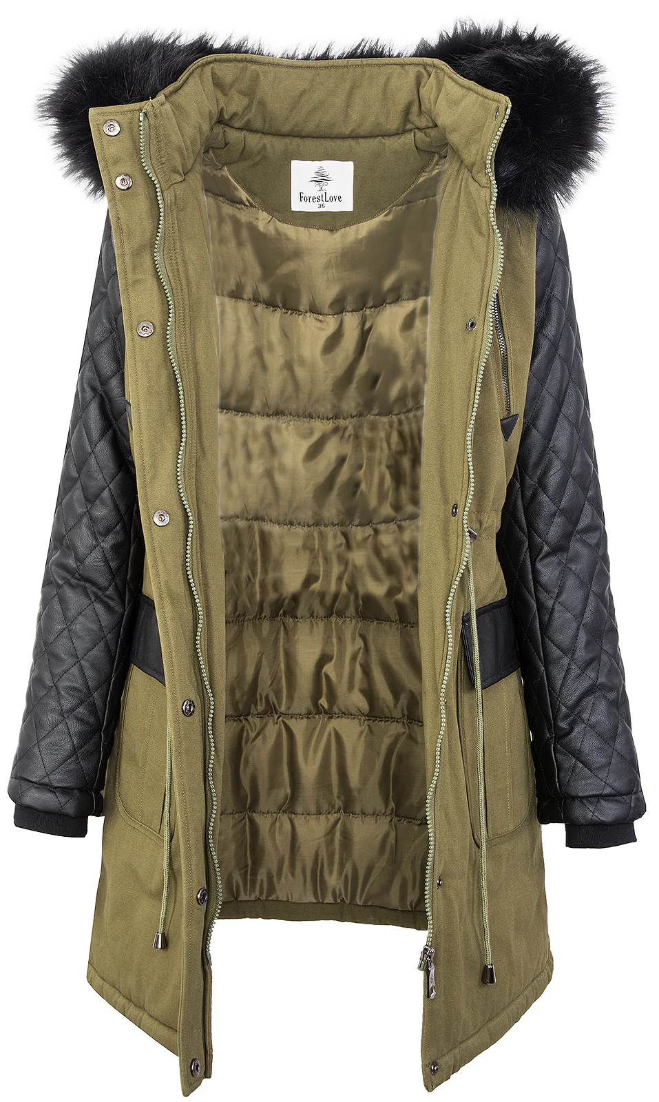 Damen Winterjacke Parka Kunstlederärmel D-348 - Image 5