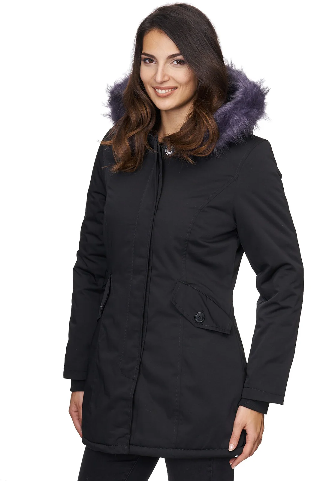 Damen Winterjacke Parka mit Kapuze Kunstfellkragen D-224 - Image 5