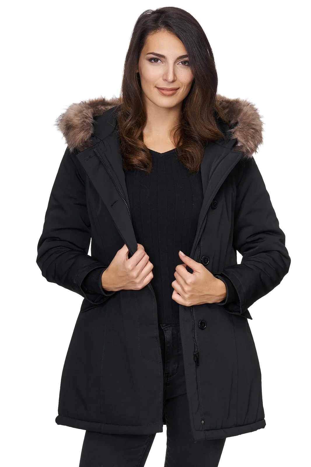 Damen Winterjacke Parka mit Kapuze Kunstfellkragen D-224 - Image 6