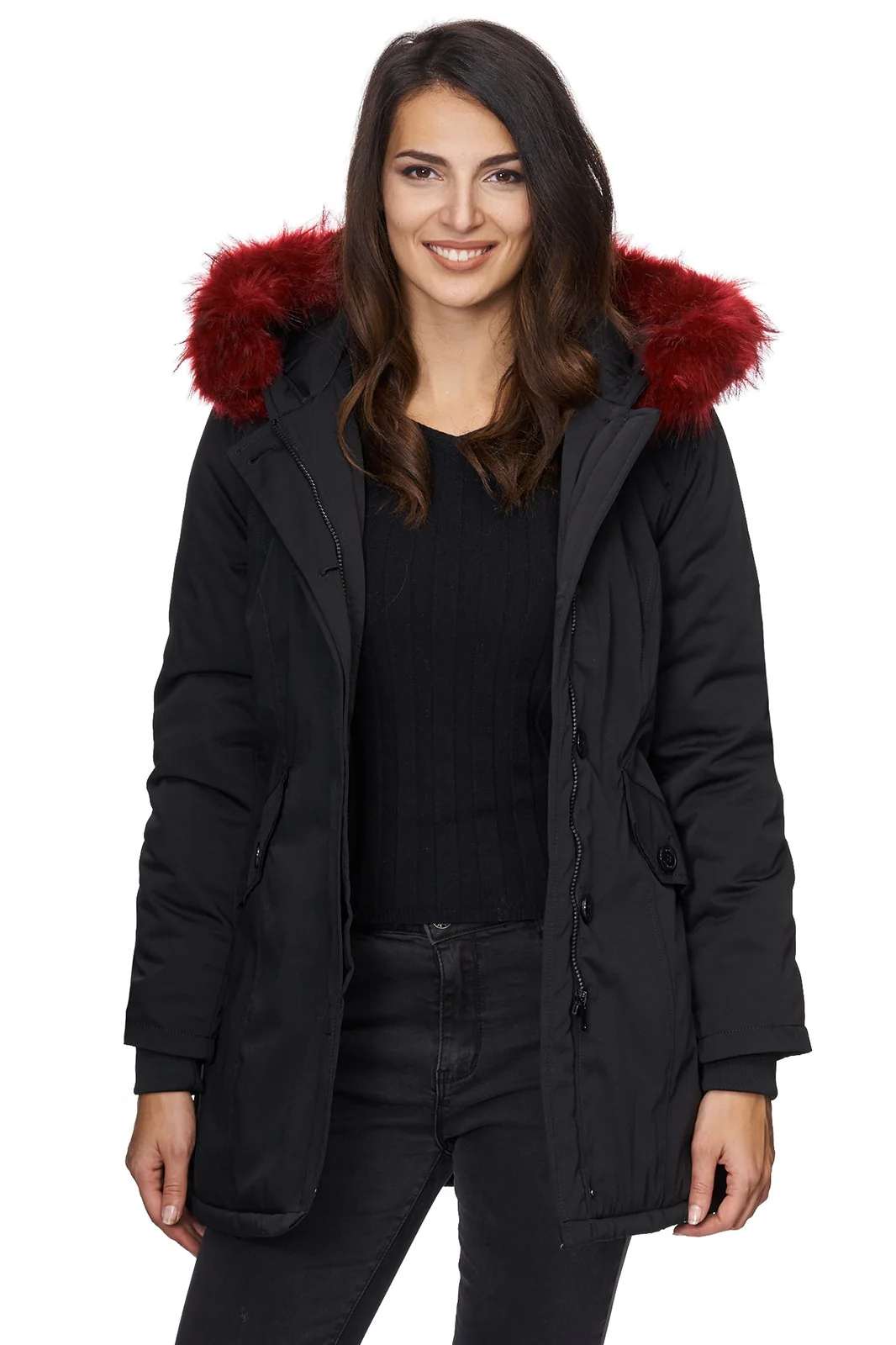 Damen Winterjacke Parka mit Kapuze Kunstfellkragen D-224 - Image 8