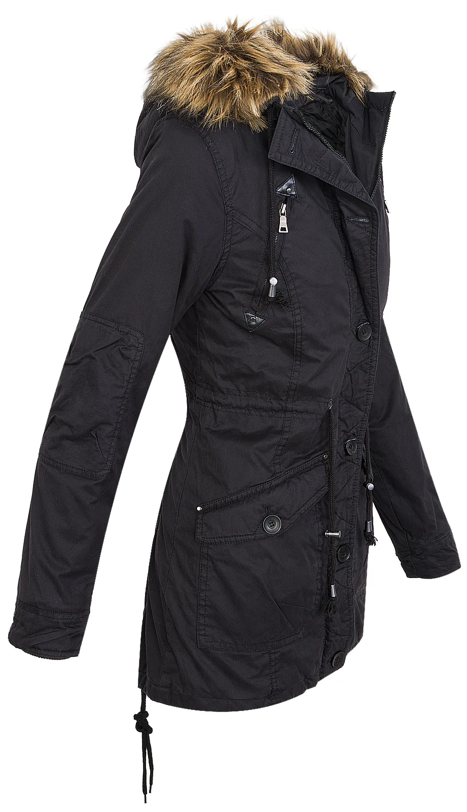 Damen Winterjacke Parka mit Kapuze Kunstfellkragen D-227 - Image 2