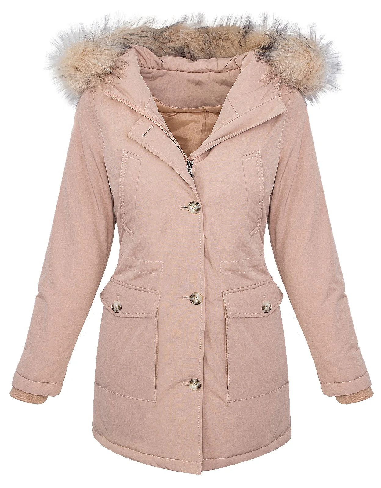 Damen Winterjacke Parka mit Kapuze Kunstfellkragen D-350 - Image 3