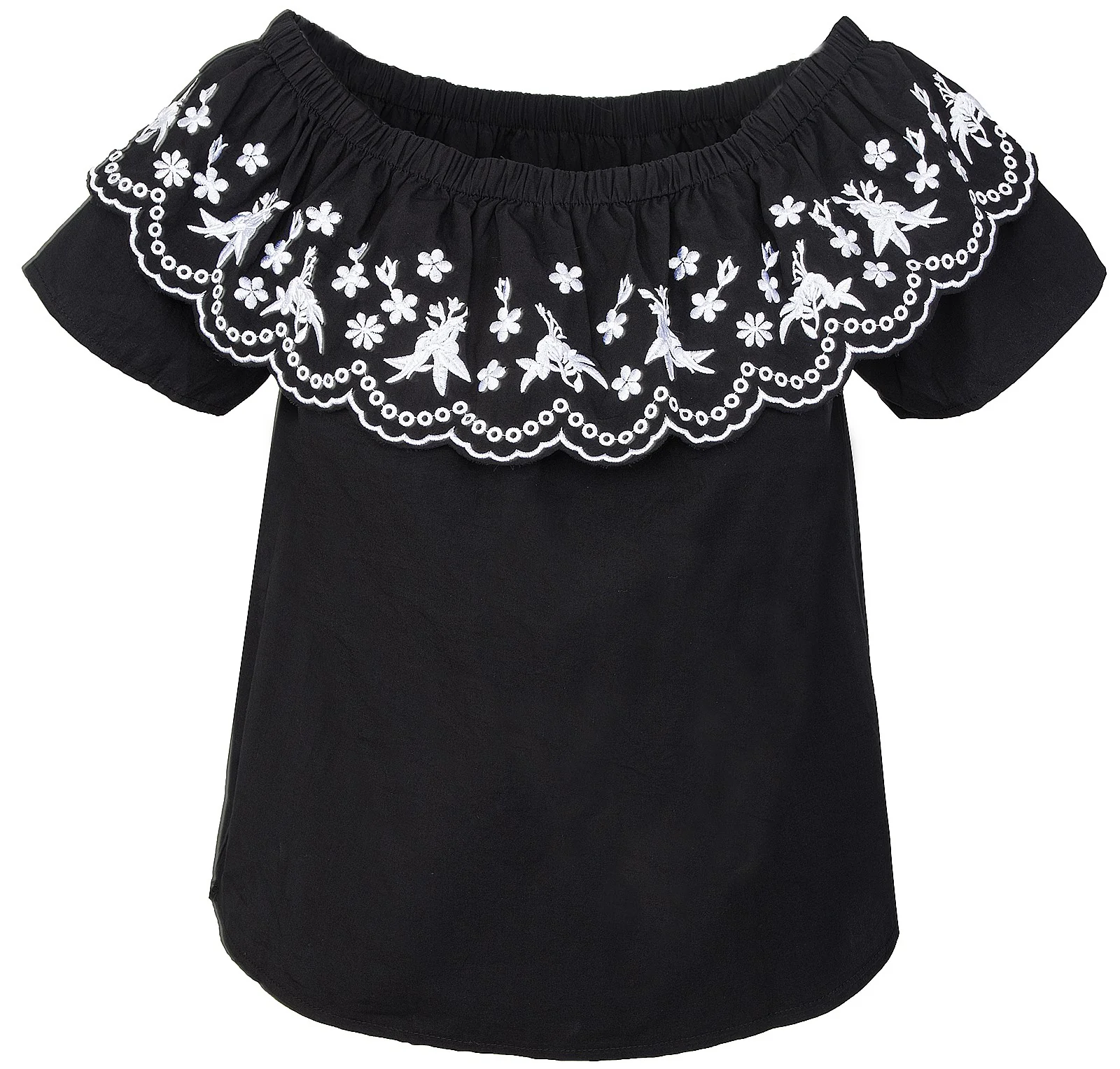 Designer Damen Bluse Top Tunika Blumenstickerei D-321