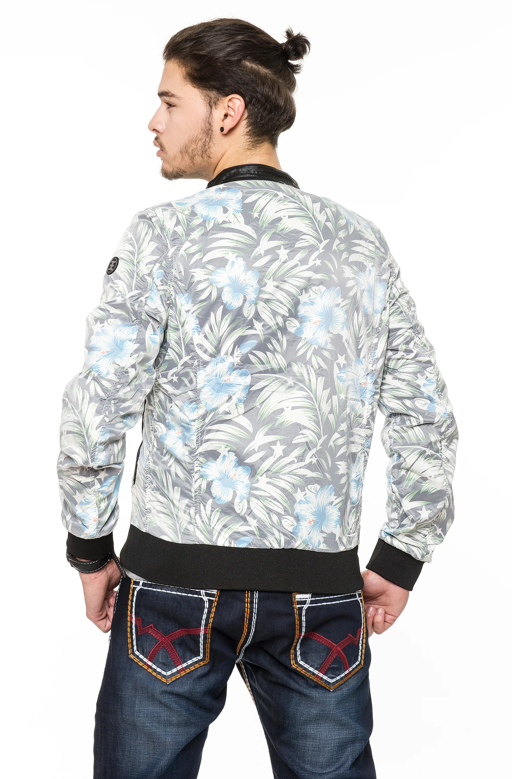 Herren Bomberjacke mit Paisley Muster Grau H-055 - Image 3