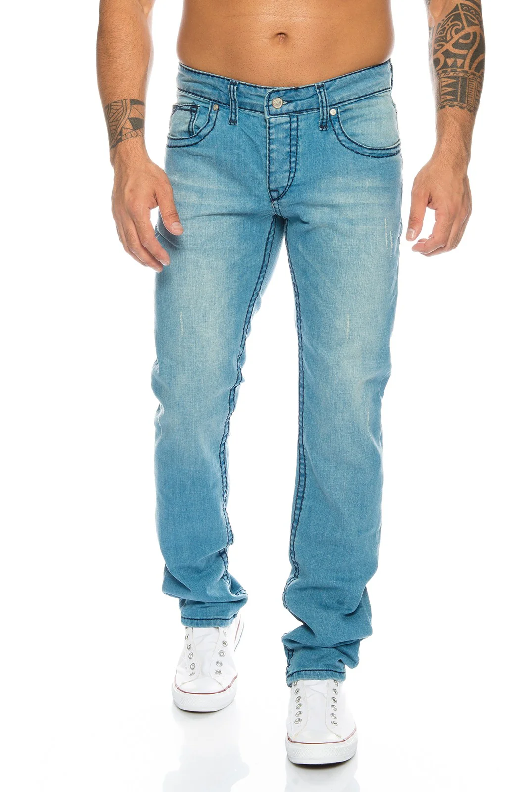 Herren Jeans dicke Nähte Regular Fit Blau H-118