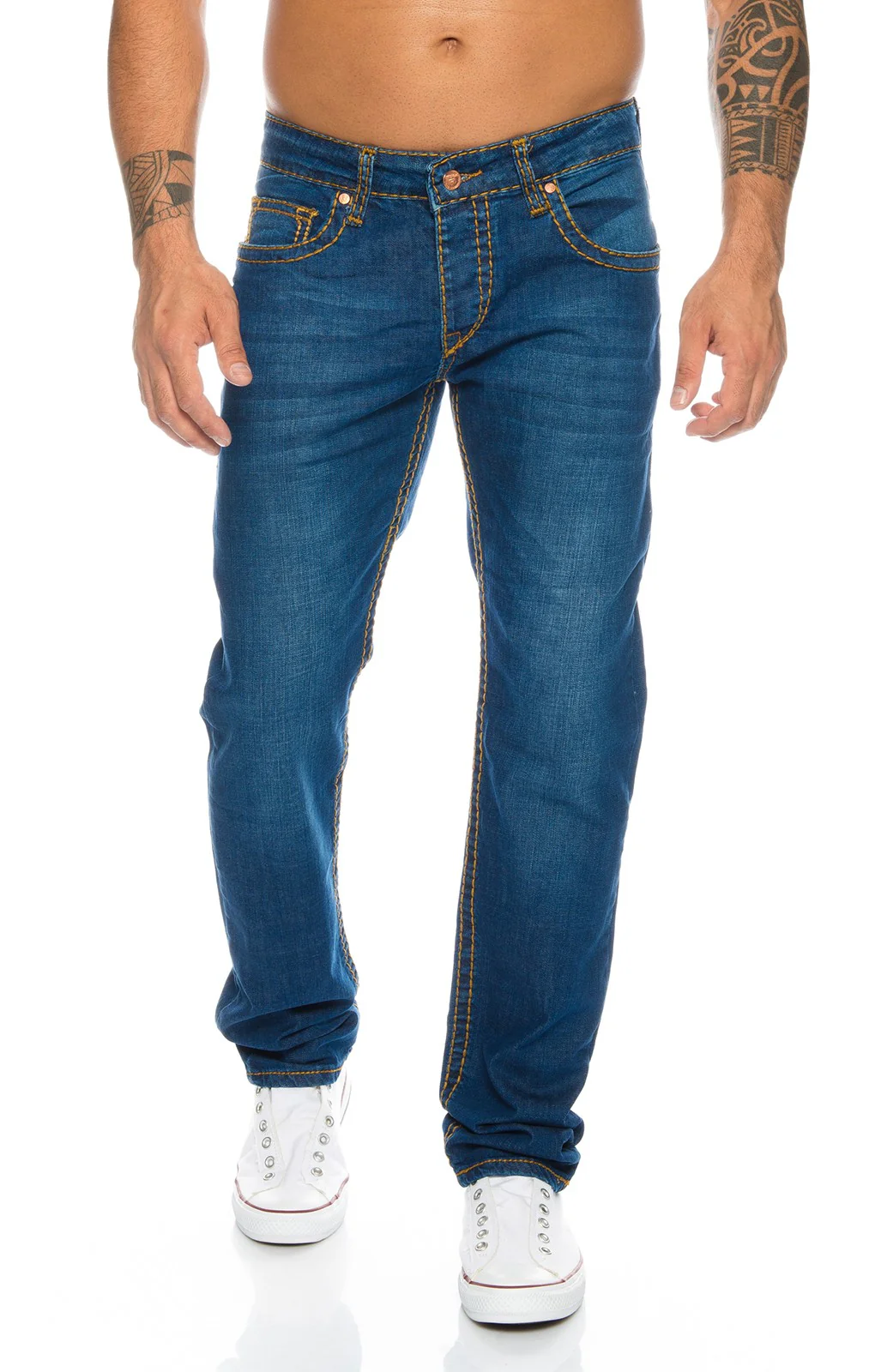 Herren Jeans dicke Nähte Regular Fit Blau H-118 - Image 2