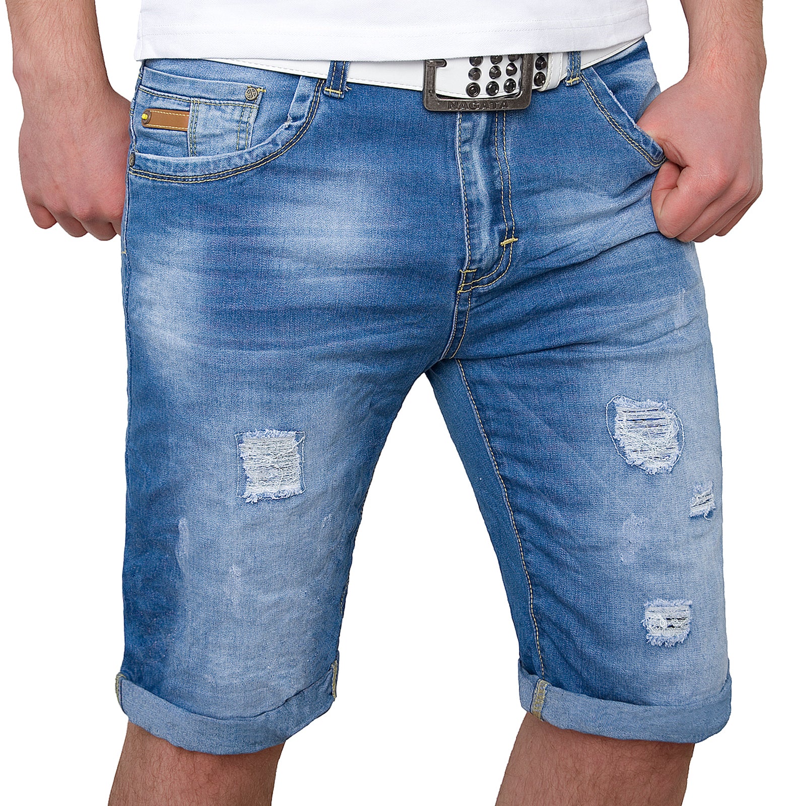 Herren Jeansshorts Destroyed-Look Blau H-078