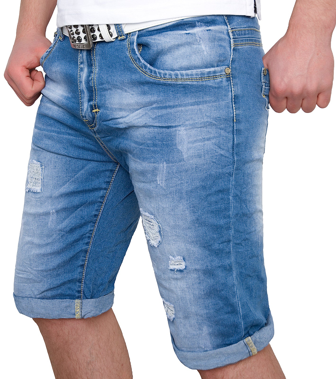 Herren Jeansshorts Destroyed-Look Blau H-078 - Image 2