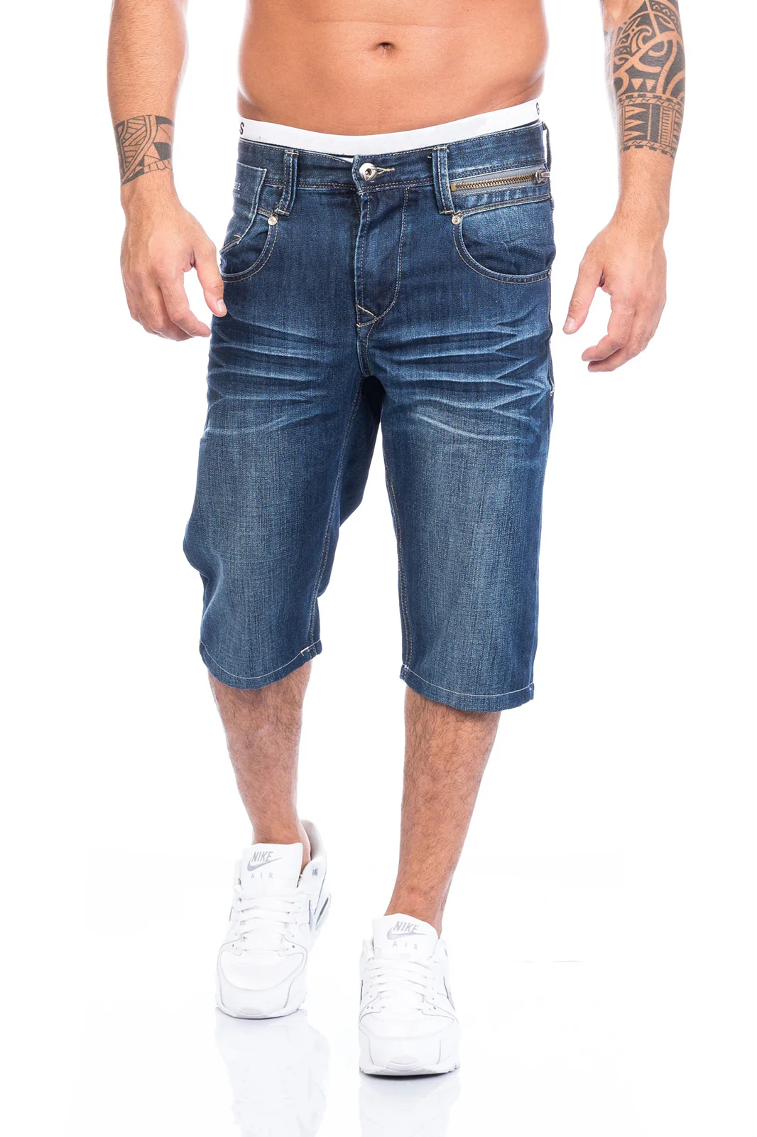 Herren Jeansshorts Stonewashed Dunkelblau H-094