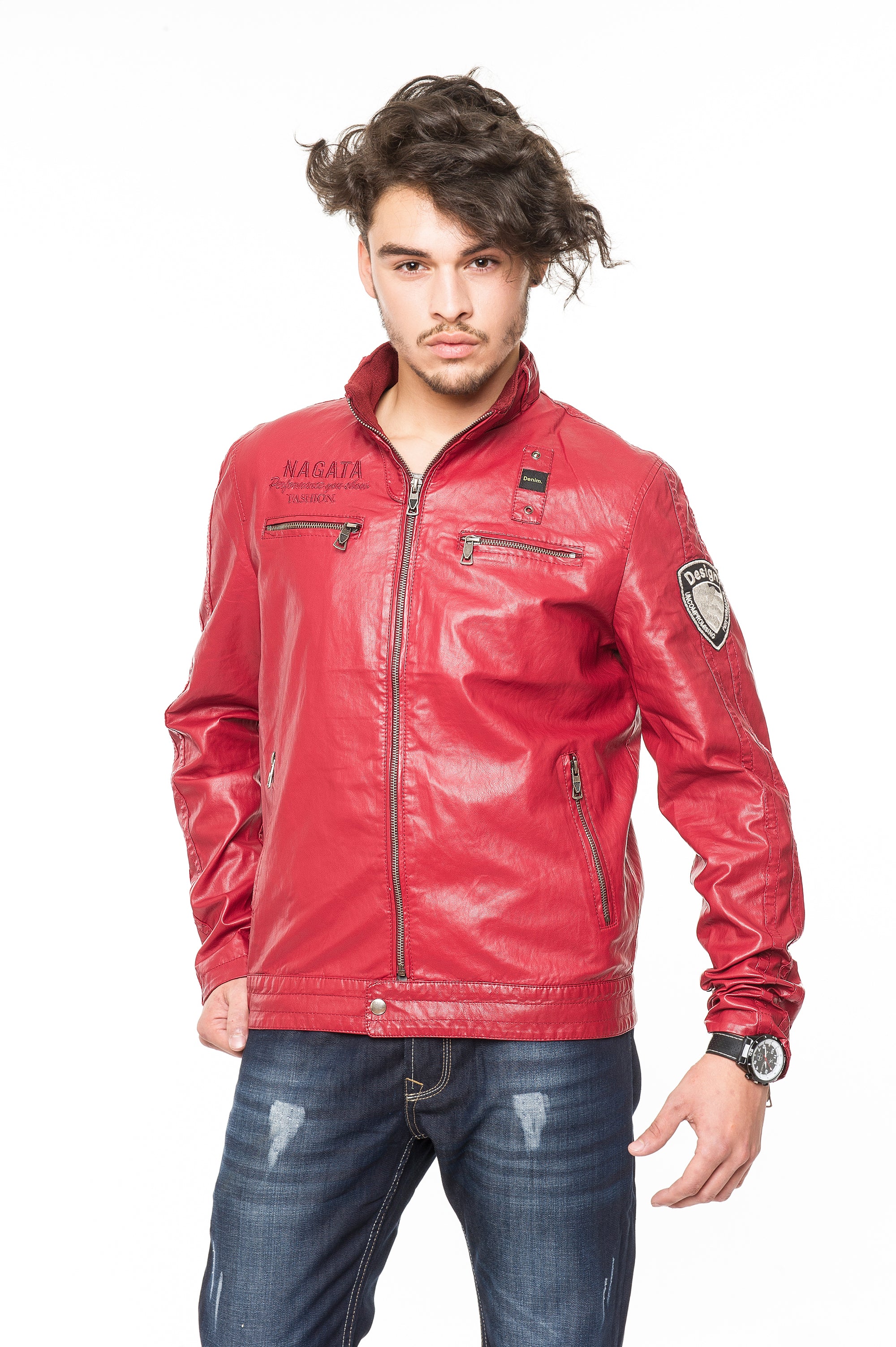 Herren Kunstlederjacke mit Stehkragen H-047 - Image 2