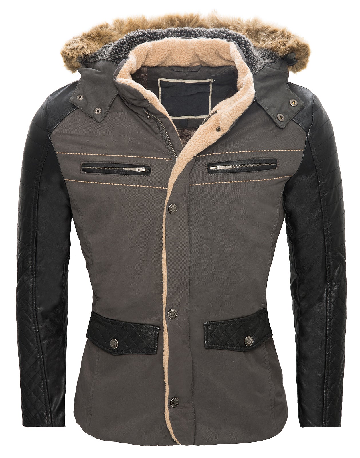 Herren Winter Bikerjacke mit Kunstlederärmeln gefüttert H-062