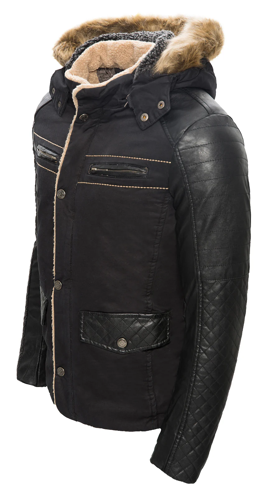 Herren Winter Bikerjacke mit Kunstlederärmeln gefüttert H-062 - Image 4