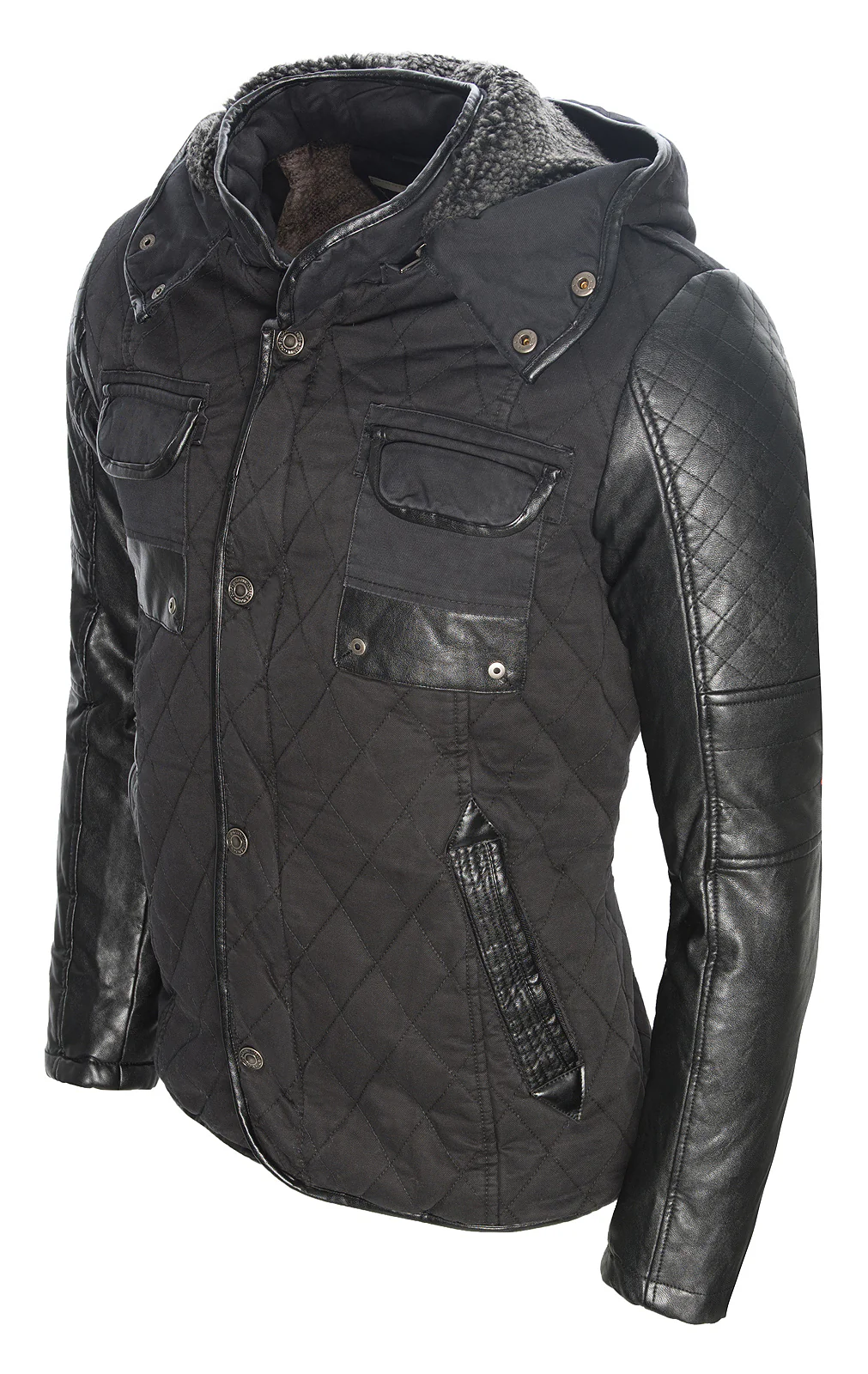 Herren Winter Jacke mit Kunstlederärmeln  H-063 - Image 4
