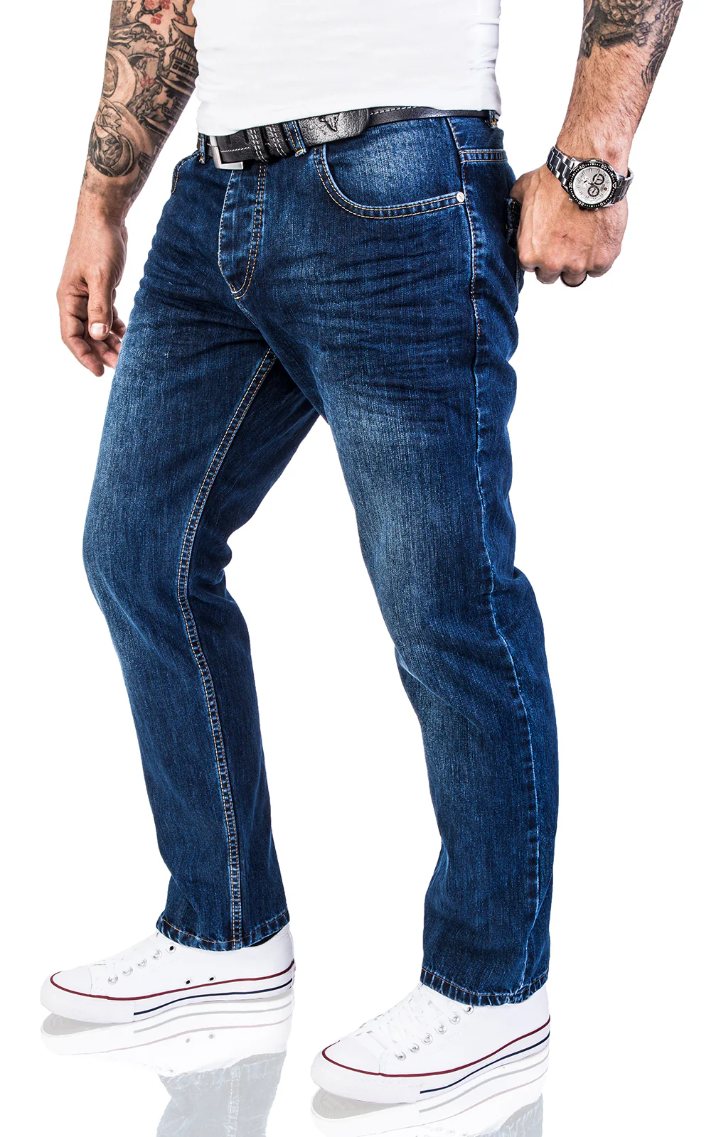 Lorenzo Loren Herren Jeans Regular Fit Dunkelblau LL-328 - Image 2