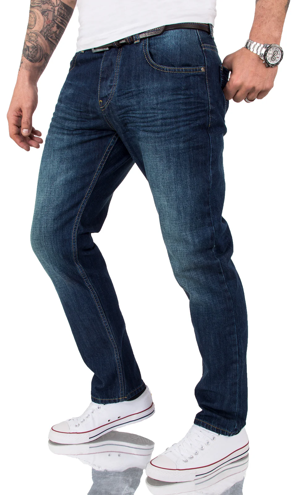 Lorenzo Loren Herren Jeans Regular Fit Dunkelblau LL-386 - Image 2