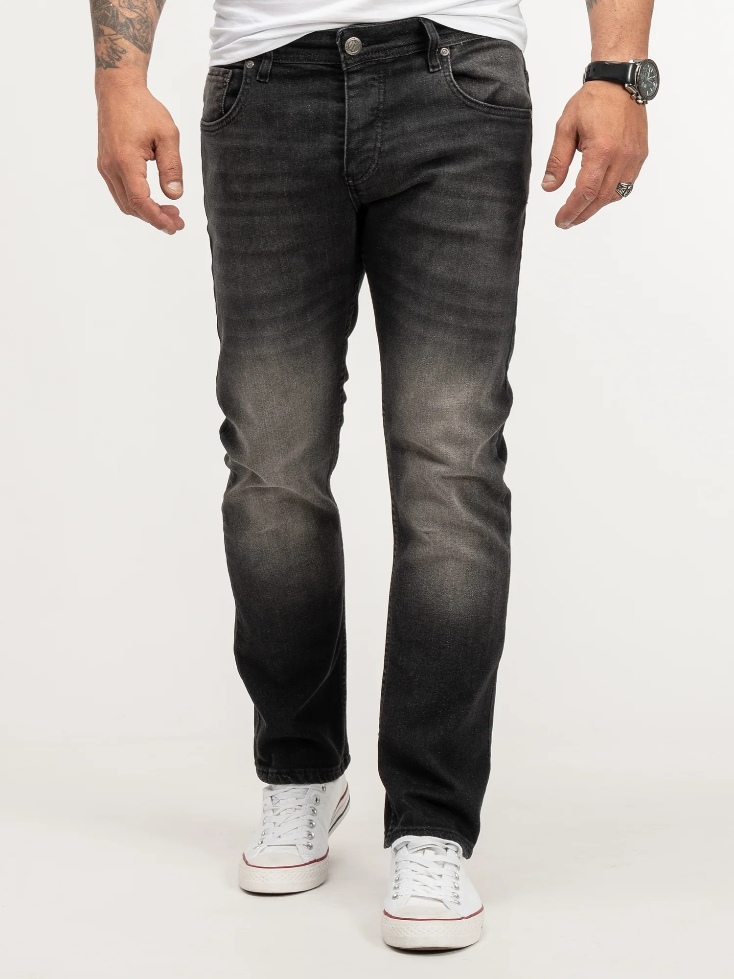 Lorenzo Loren Herren Jeans Regular Fit Schwarz LL-4005