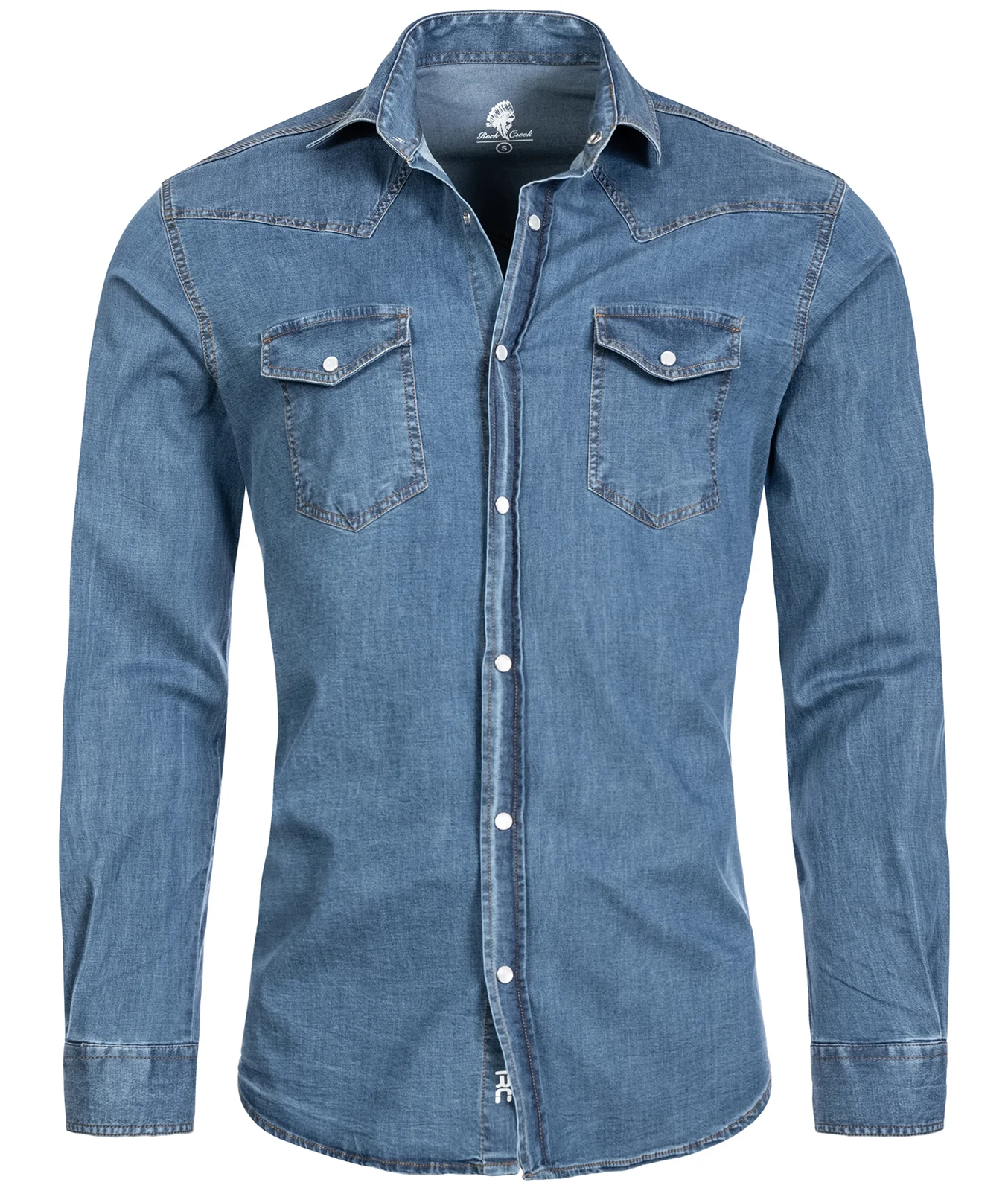 Rock Creek Herren Jeanshemd Kentkragen Hellblau H-200
