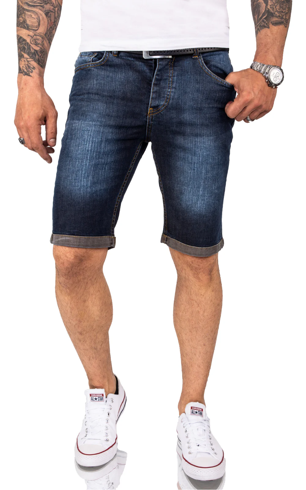 Rock Creek Herren Jeansshorts Slim Fit Dunkelblau RC-2216 - Image 3