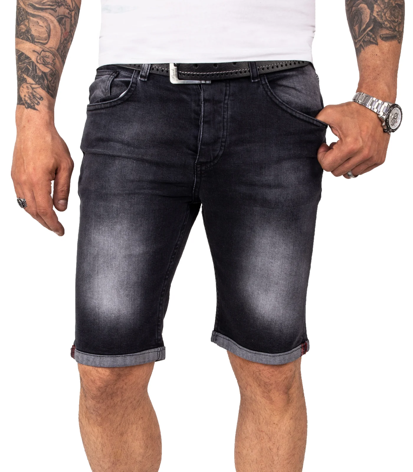 Rock Creek Herren Jeansshorts Slim Fit Dunkelgrau RC-2214 - Image 6