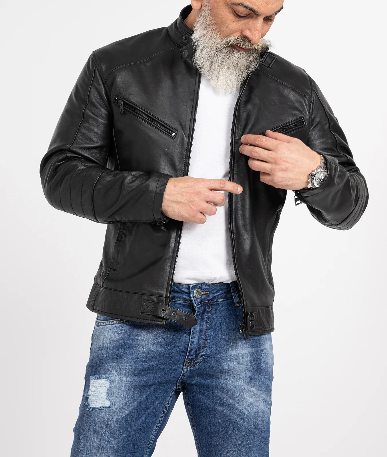 Rock Creek Herren Lederjacke Biker-Style H-256 - Image 6